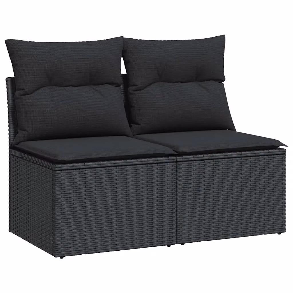 Set di divani da giardino da 2 posti vidaXL con cuscini neri in rattan e struttura in metallo nero – 2