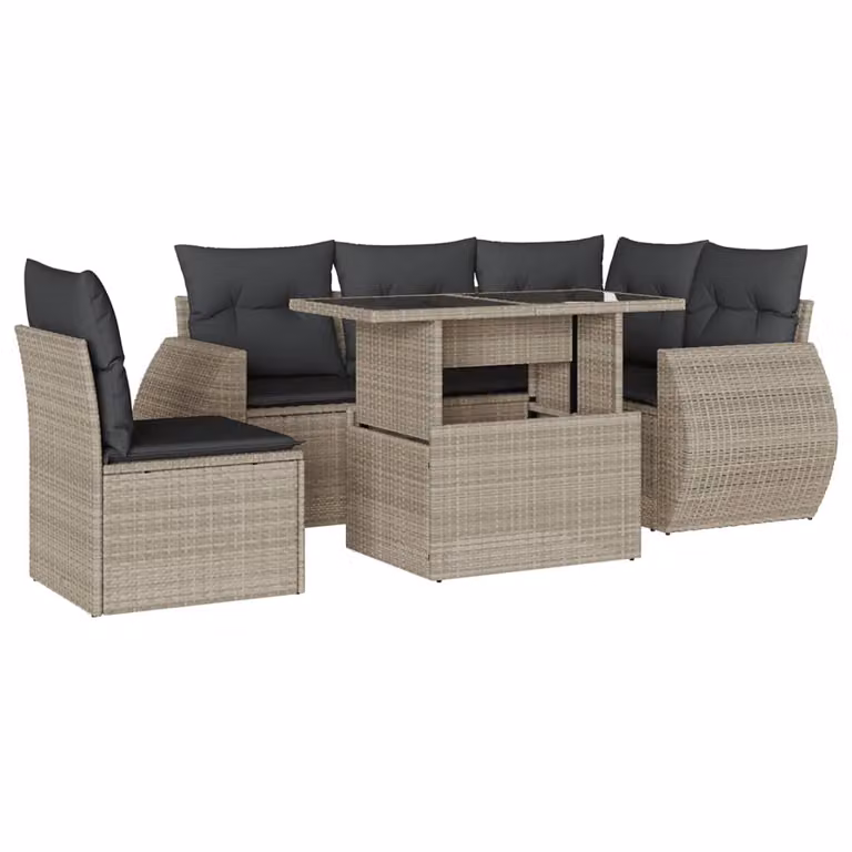 Set Divano da Giardino 6pz con Cuscini Grigio Chiaro Polyrattan