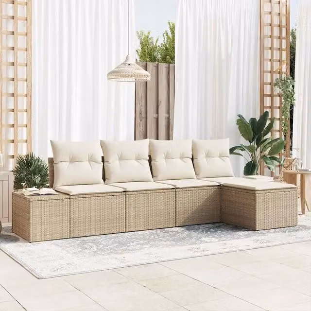 Set Divano da Giardino 5 pz Beige polyrattan 3347021
