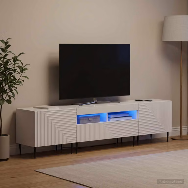 Mobile TV LED vidaXL Bianco Lucido in MDF per Soggiorno