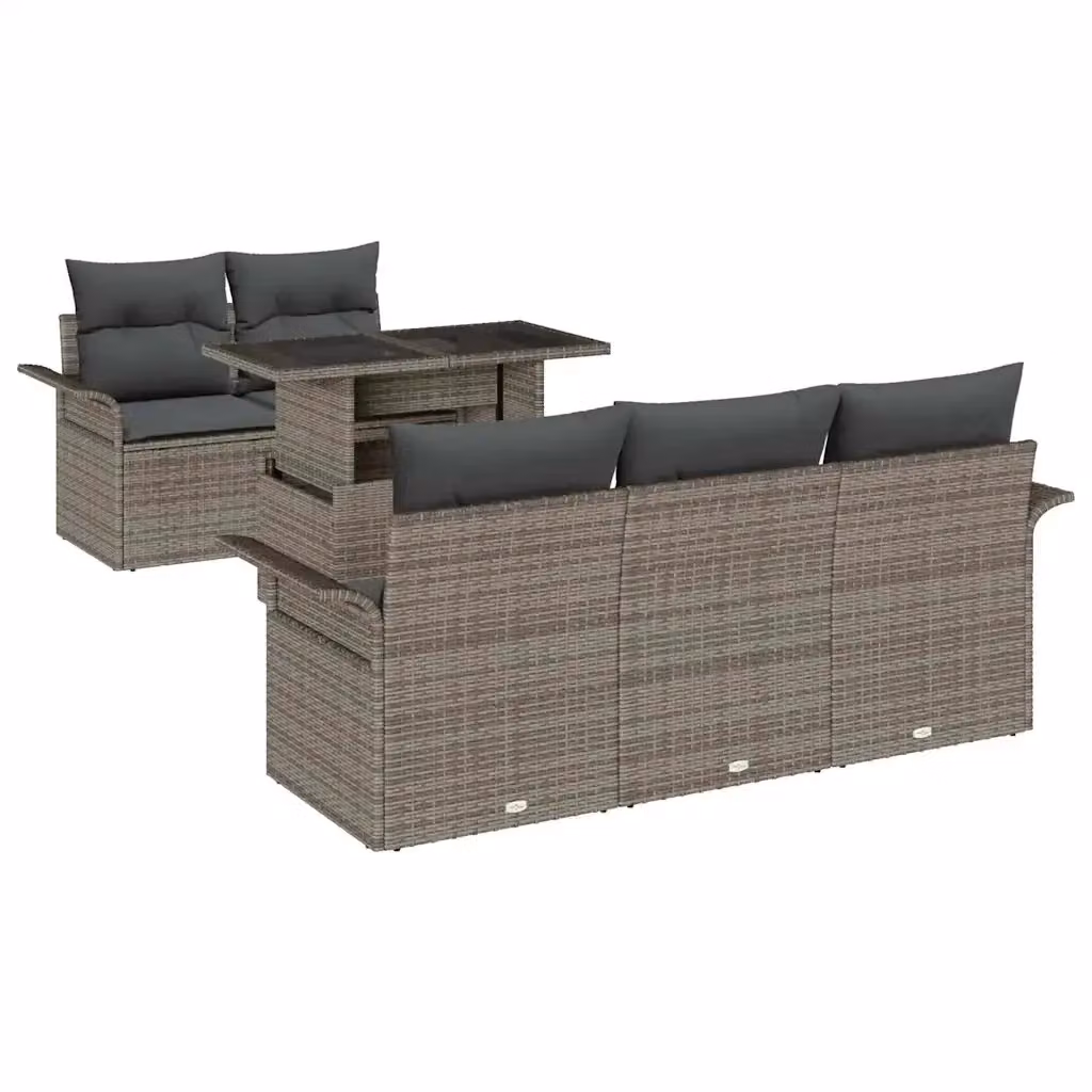 Set Divano da Giardino vidaXL 6 Pezzi Grigio con Cuscini e Tavolino in Polyrattan e Acciaio – 2