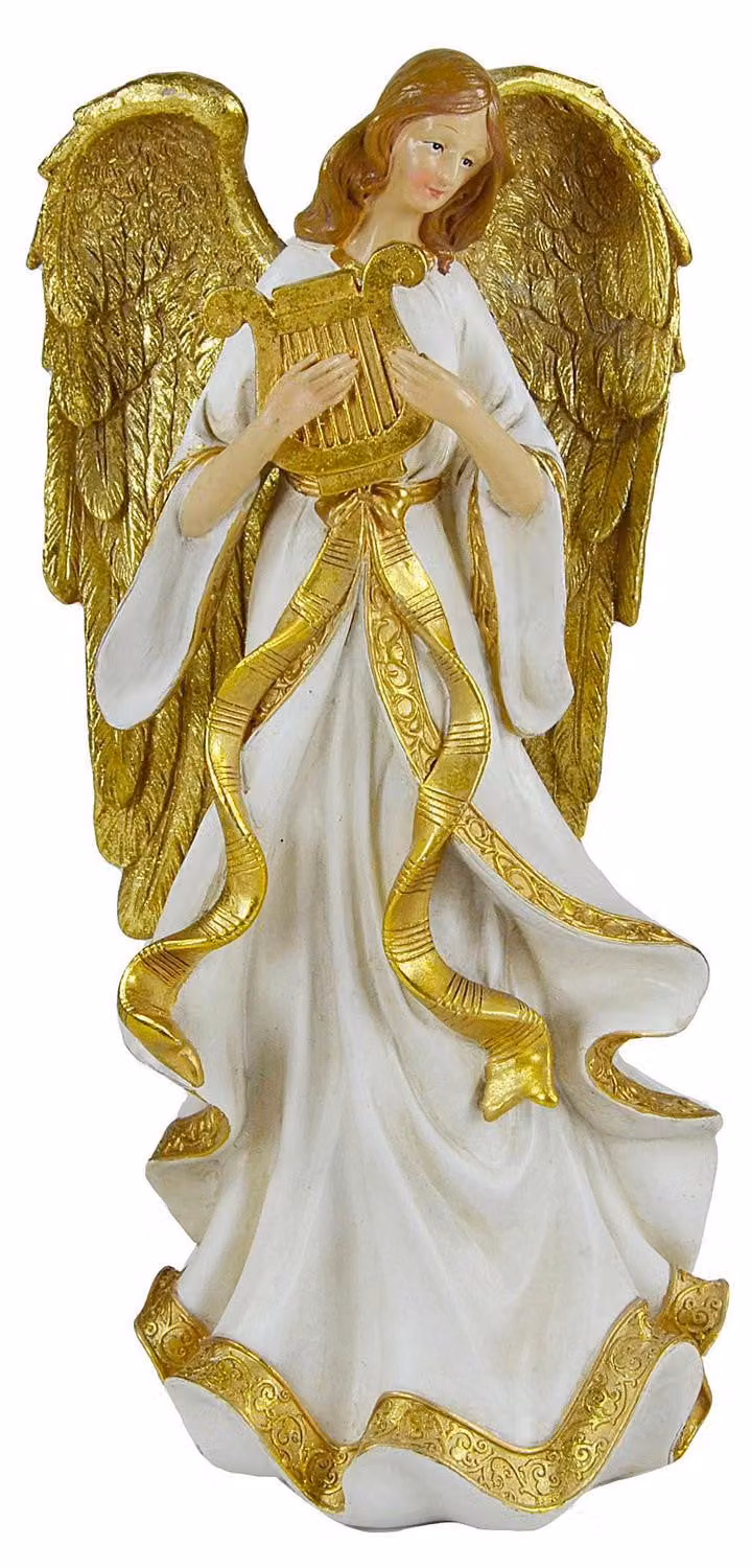 Angelo in Resina bianco oro cm 18,8x15xh37,8