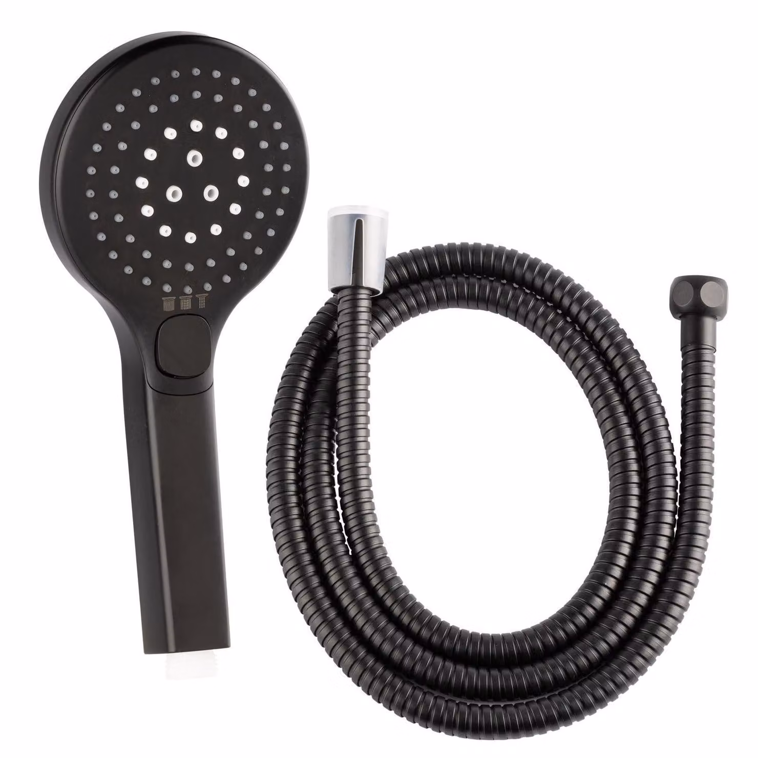Soffione doccia con 3 funzioni, compreso tubo flessibile da 150 cm, nero
