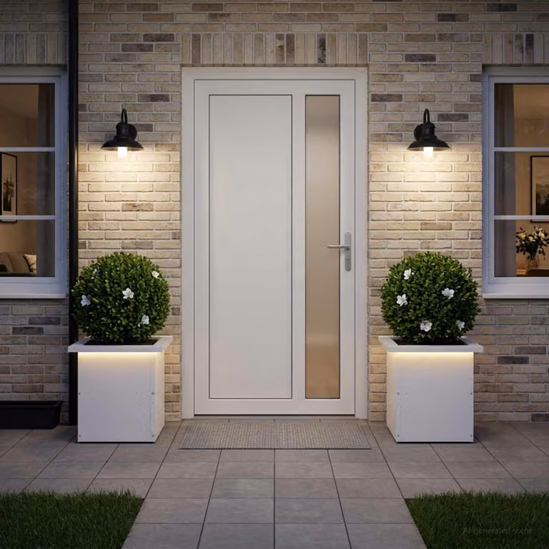 Set di 2 fioriere da giardino con LED vidaXL in acciaio, colore bianco, L/P/H: 30 x 30 x 30 cm