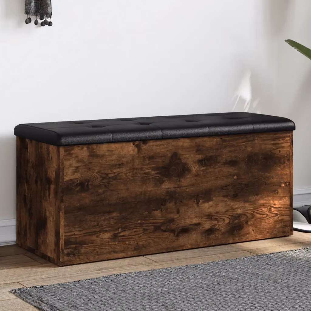 vidaXL Panca Porta Scarpe Moderna in Legno e Similpelle, Colore Marrone e Nero, L: 110 cm, P: 42 cm, H: 45 cm