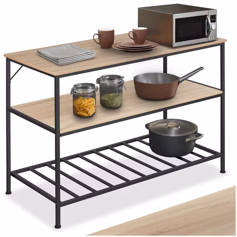 Scaffale da cucina industriale Tectake Akeley in legno rovere e metallo, colore beige e marrone, L: 120 cm, H: 90,5 cm, P: 60 cm