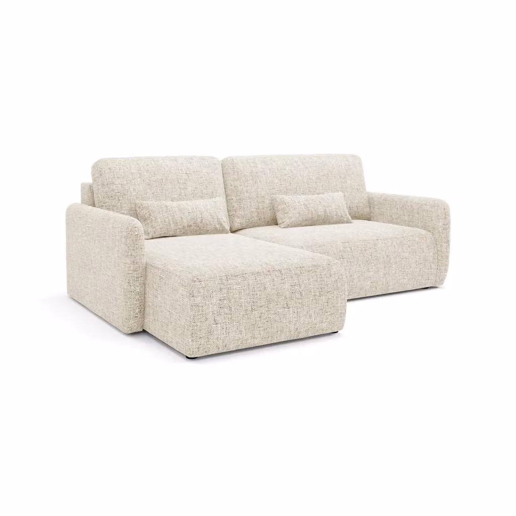 Pagno Divano Letto a L con Penisola Contenitore, Rivestimento in Tessuto Beige Chiaro, L/P/H: 207 x 148 cm – 2