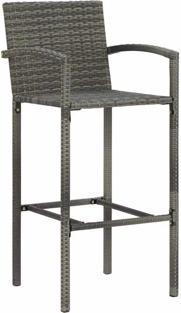 Set di 4 sgabelli da bar vidaXL in rattan grigio e metallo per giardino e soggiorno