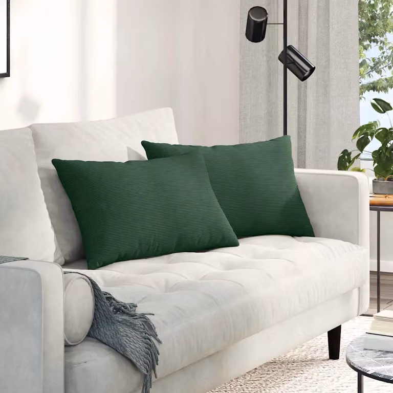 Set di 2 cuscini da divano vidaXL in tessuto a coste verde, forma rettangolare, L 60 cm x P 40 cm x H 40 cm