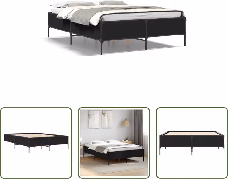The Living Store Struttura letto nera 140x190 cm in legno e metallo