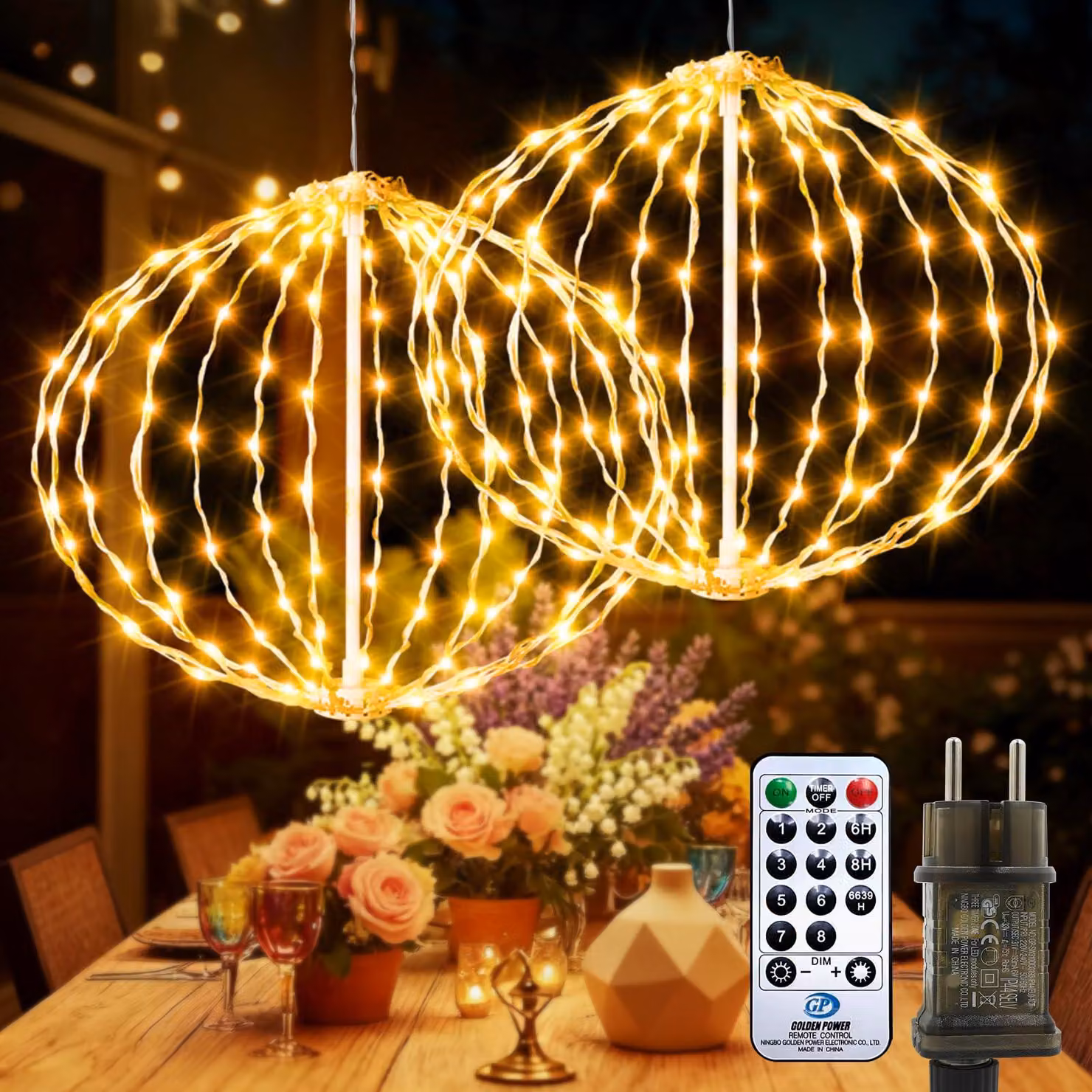Sfera luminosa a LED, diametro 30 cm, 124 LED, luce bianco caldo, grado di protezione IP44, confezione da 2
