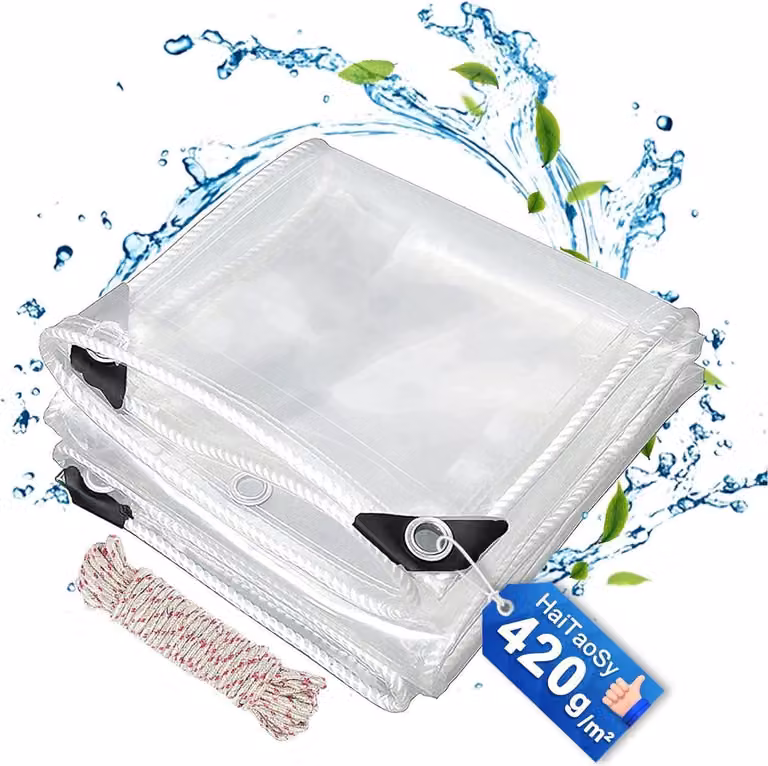 Telone impermeabile trasparente 420g/m² PVC, 1x2m occhielli Protezione piante da giardino