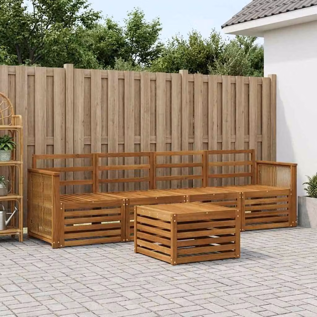 Set di divani da esterno vidaXL a forma di L in legno di acacia massello marrone con cuscini inclusi