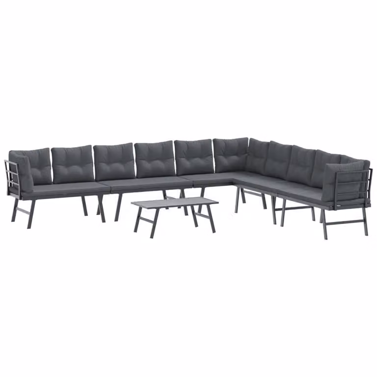 Set Panche Giardino Cuscini 5pz Nere Acciaio Verniciato Polvere