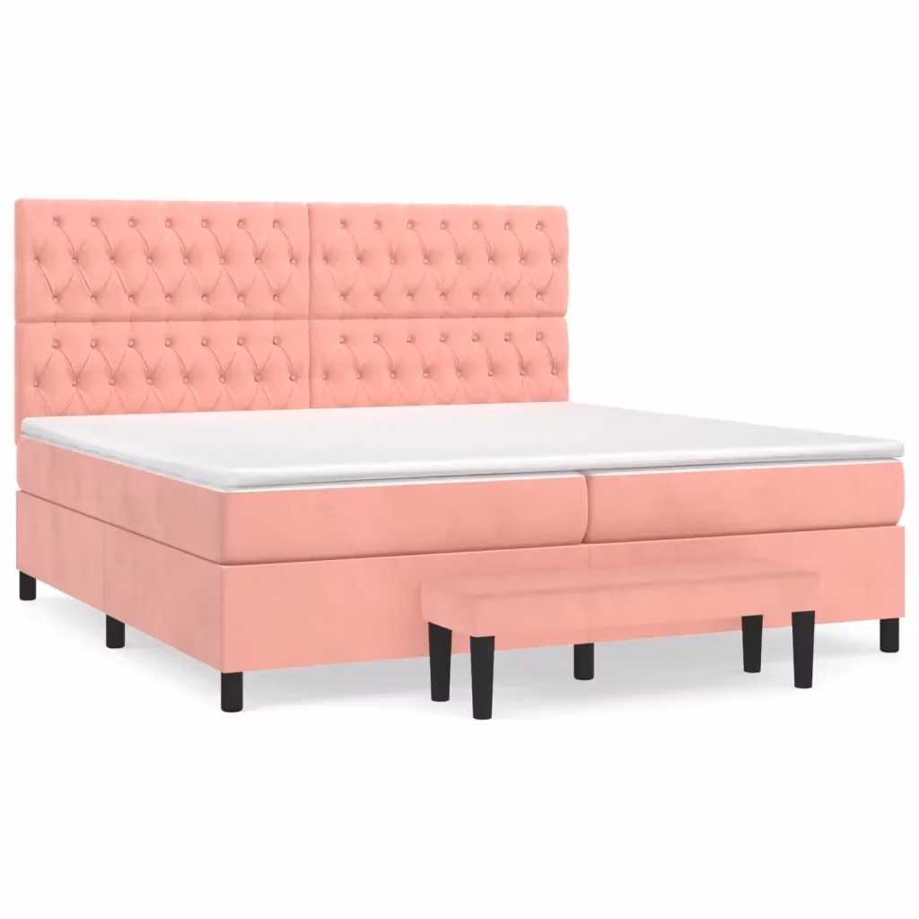 Letto con Giroletto a Molle e Materasso Ibrido vidaXL in Velluto Rosa e Bianco L/P/H: 200 x 200 x 128 cm – 2