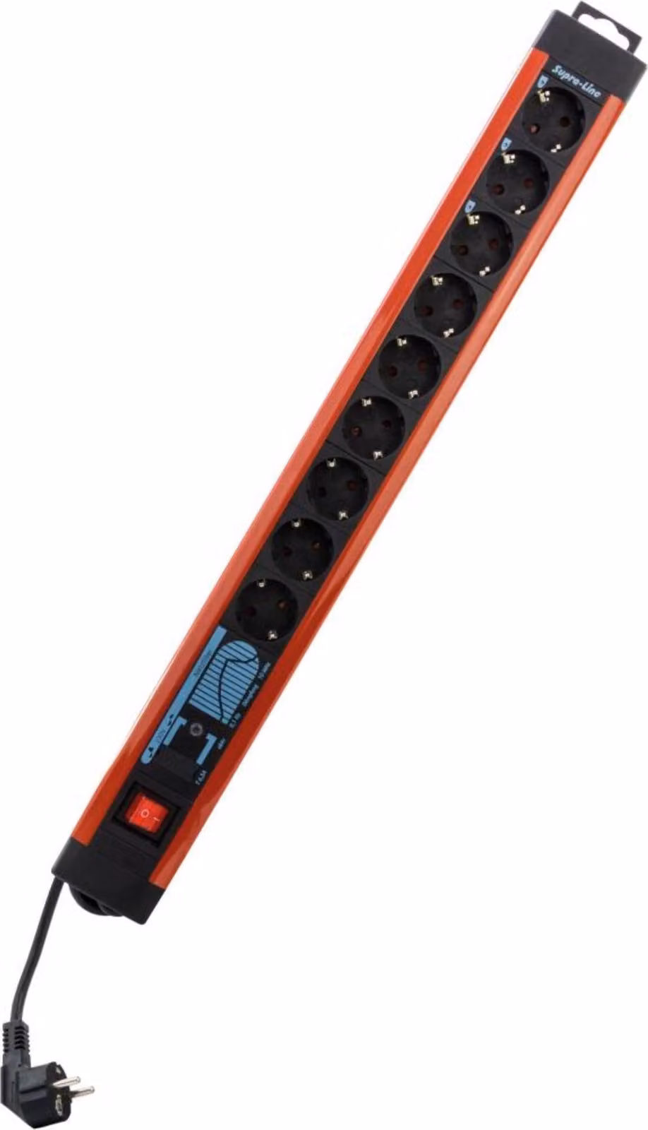 Presa REV con ÜSS + filtro di rete, rosso/grigio, 9 vie, 9 contatti di protezione, con interruttore, cavo di alimentazione di 4 m
