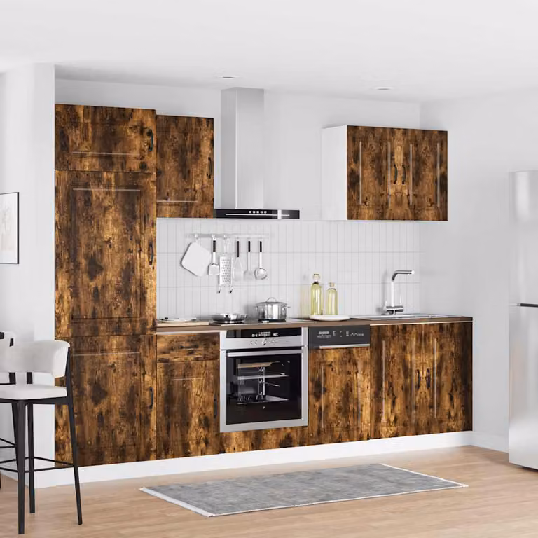 Set di mobili da cucina moderno vidaXL Kalmar composto da 7 pezzi in legno multistrato color rovere fumo marrone L/P/H: 207 x 60 x 57 cm