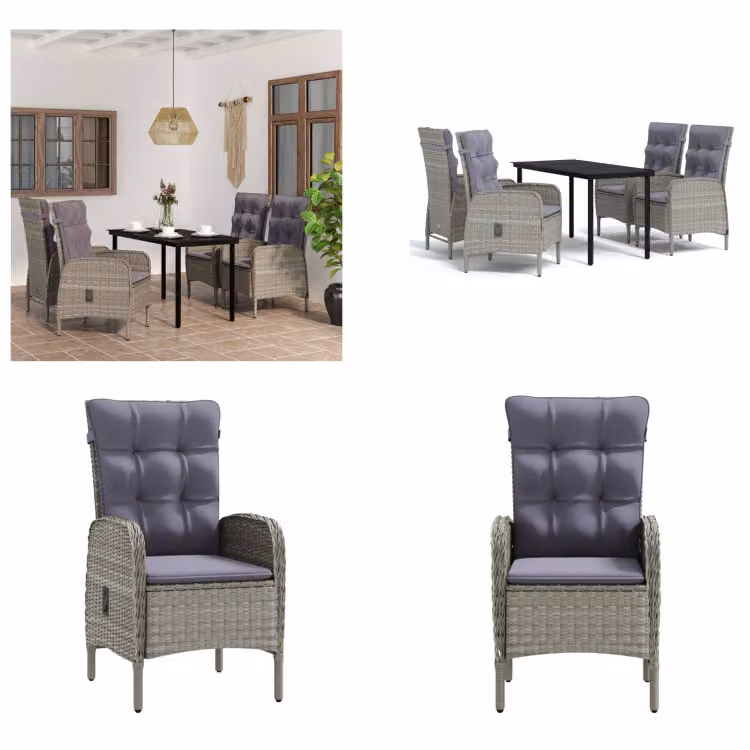 vidaXL Set da pranzo da giardino 5 pezzi con cuscini grigio e nero - Set da pranzo da giardino - Set da pranzo da giardino - Set di mobili da giardino - Set di mobili da giardino