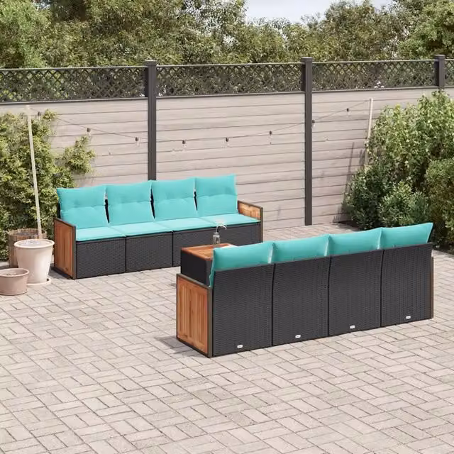 Set Divani da Giardino 9 pz con Cuscini Nero in Polyrattan 3227499