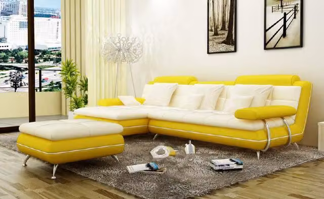 Divano angolare imbottito, set divano angolare, divano in pelle, modello 2707B
