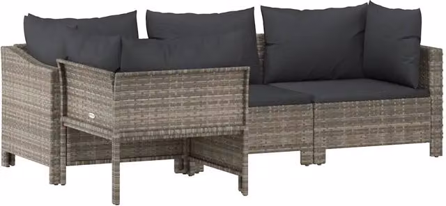 Set da giardino 4 pz | Set Salotto da Giardino con cuscini grigio in polyrattan