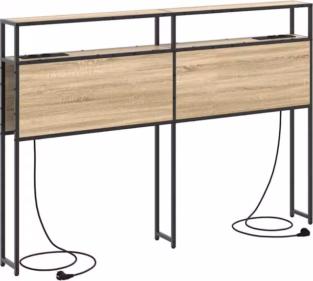 Testiera contenitore moderna in rovere con ripiano integrato e porta di ricarica USB, colore marrone, L: 153 cm, H: 98 cm, P: 20,32 cm