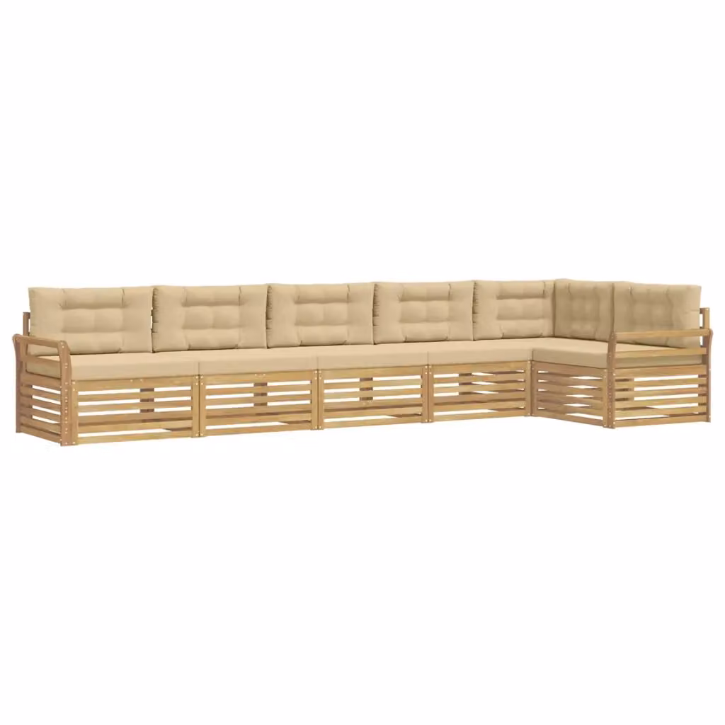 Set di divani da esterno a L vidaXL in legno di acacia con cuscini, Bianco e Beige – 2