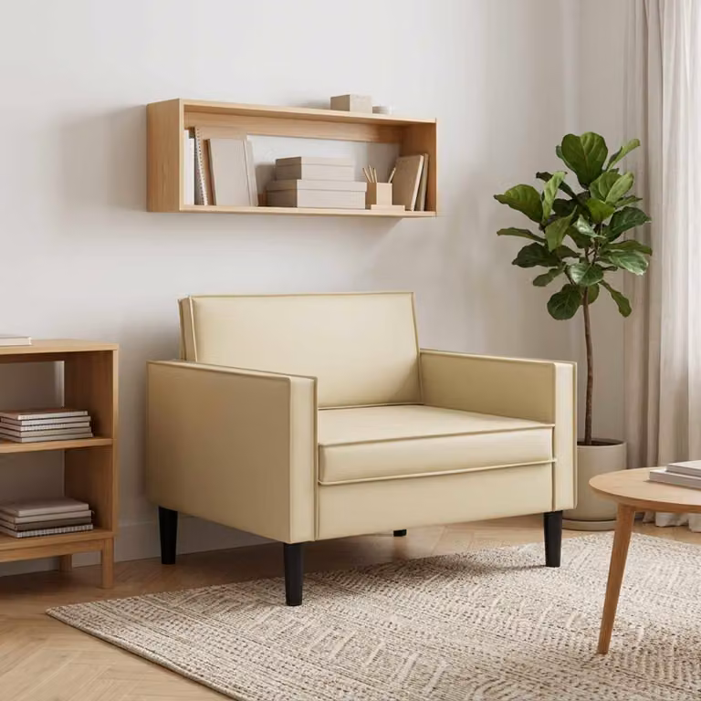 Poltrona XL vidaXL in similpelle beige con braccioli e imbottitura in schiuma per soggiorno o camera da letto