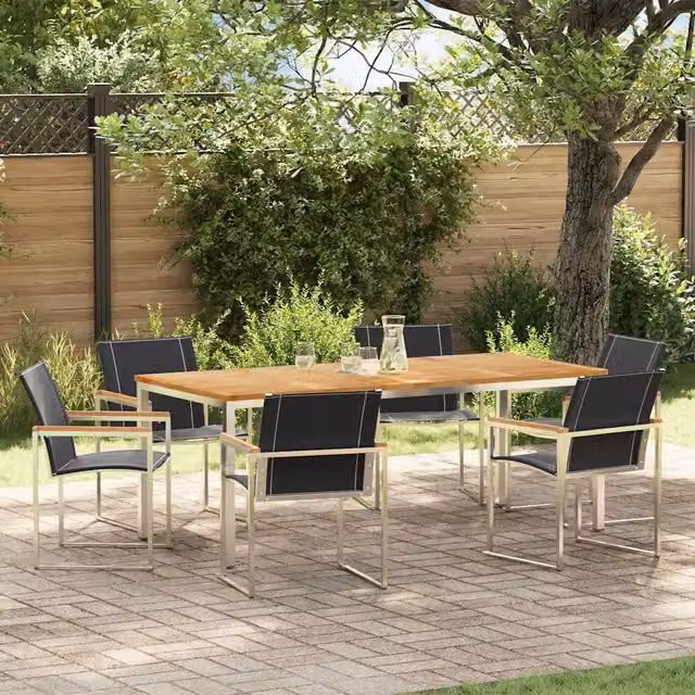 Set da Pranzo per Giardino e Terrazzo vidaXL in Legno di Acacia e Acciaio Inox Marrone, 7 Pezzi – 1