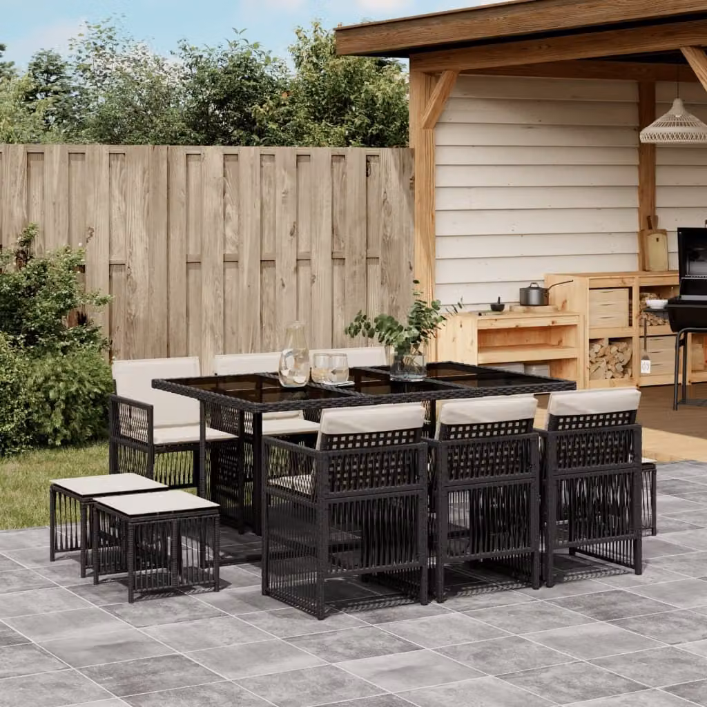 Maison Exclusive - Set da Pranzo da Giardino 11 pz con Cuscini in Polyrattan Nero