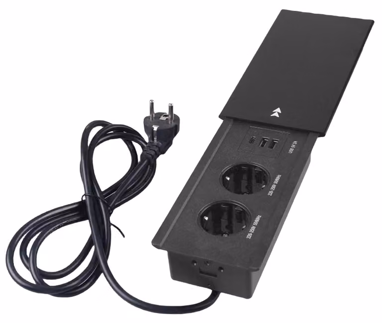 Prese da tavolo 4-in-1: presa da incasso con 2 porte USB-A e 1 porta di tipo-C, piano in alluminio