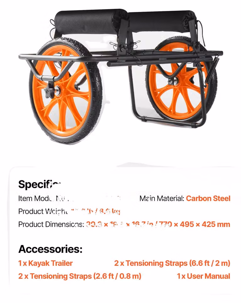 Kayak da trasporto, capacità di carico 150 kg, supporto regolabile, 330 libbre