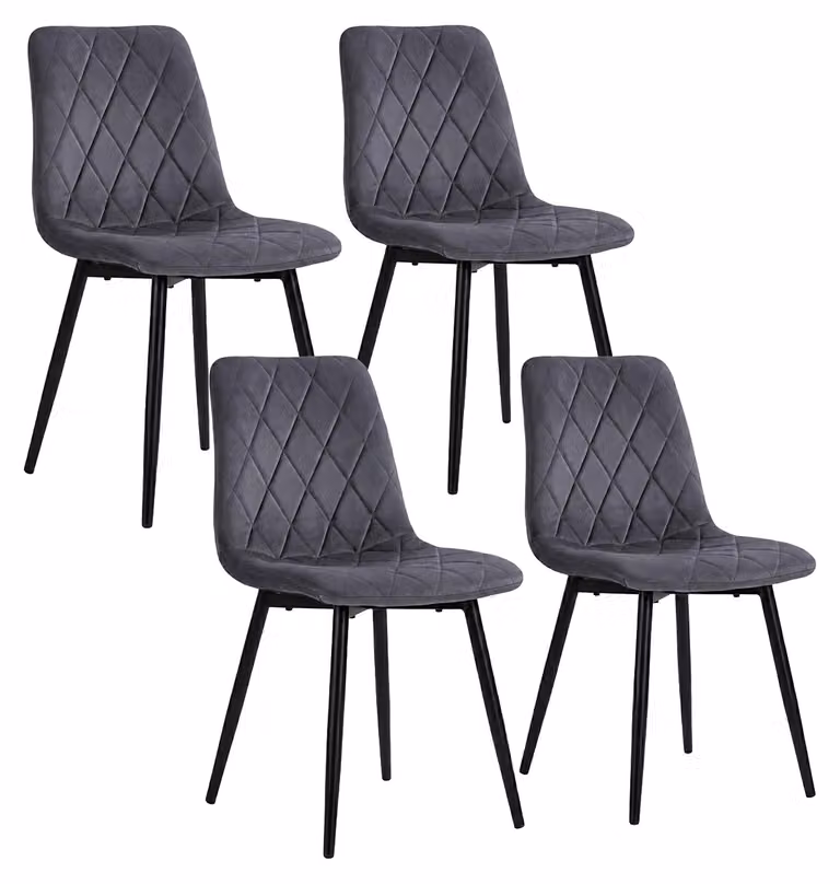 Set di 4 sedie da pranzo, rivestite in velluto, con gambe in metallo, colore antracite, capacità massima di 120 kg