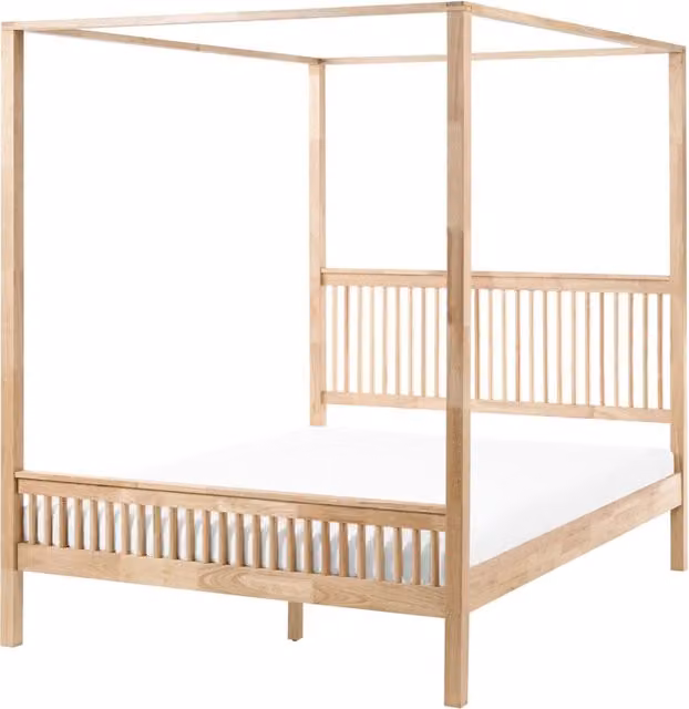 Letto matrimoniale a baldacchino con doghe e struttura in metallo bianco 160 x 200 cm stile industriale moderno