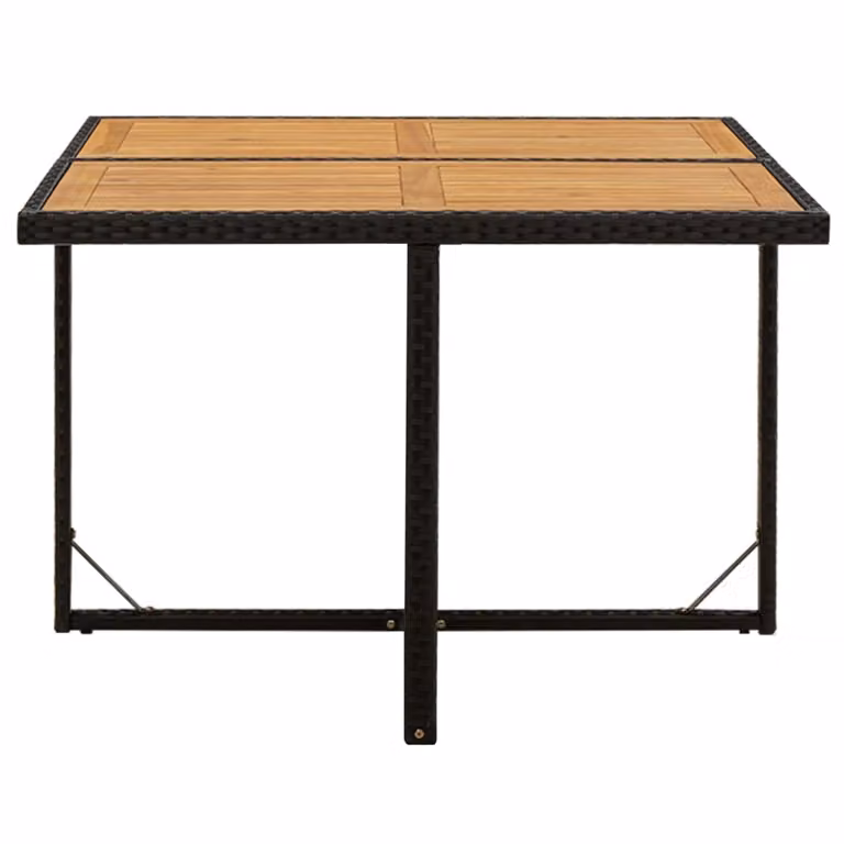Tavolo Giardino Nero 109x107x74 cm Polyrattan e Massello Acacia