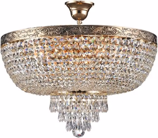 Lampadario Palace Maytoni in cristallo e ottone oro, 6xE27, regolabile in altezza