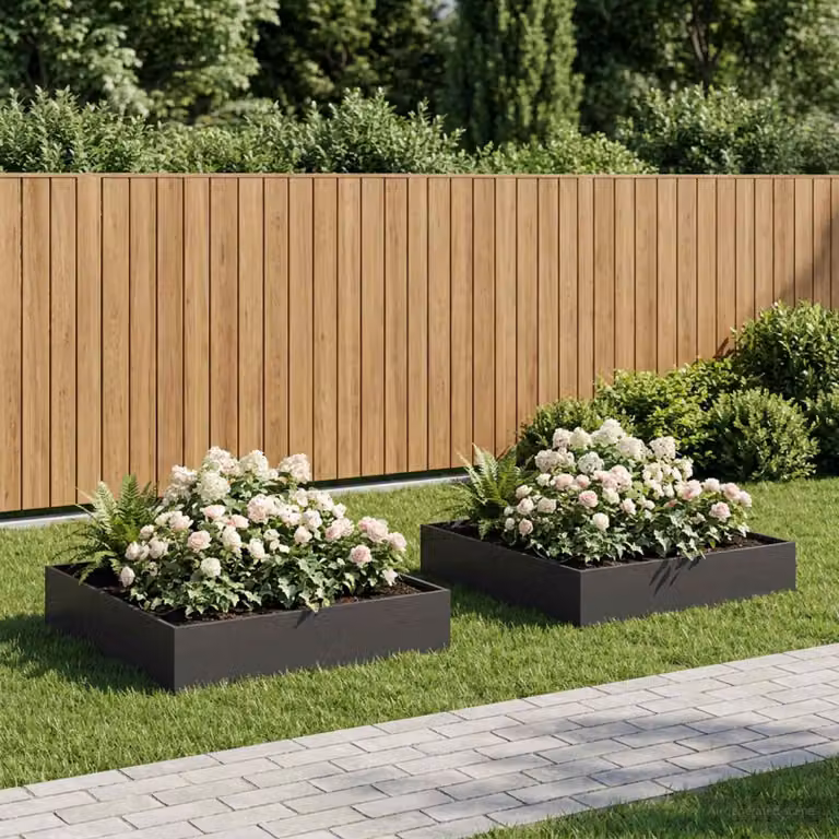 Set di 2 vasi da giardino vidaXL in metallo nero L: 80 cm, P: 80 cm, H: 20 cm