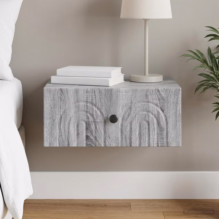 vidaXL Mobiletto da notte a muro Grigio Sonoma L: 49 cm, P: 34,5 cm, H: 20 cm
