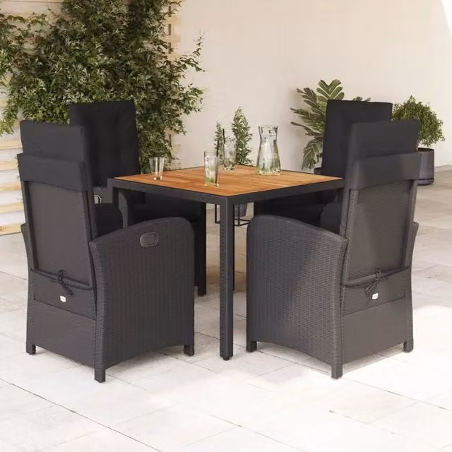 Set da Pranzo da Giardino 5 pz Nero con Cuscini in Polyrattan 3212232