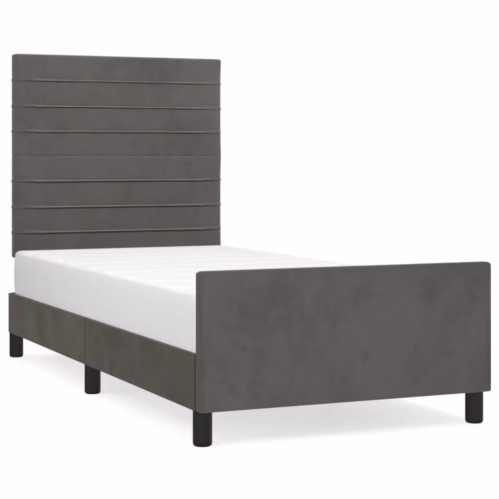 Struttura Letto Giroletto Design Mania in Velluto Grigio con Base in Legno L 90 x P 200 cm – 2