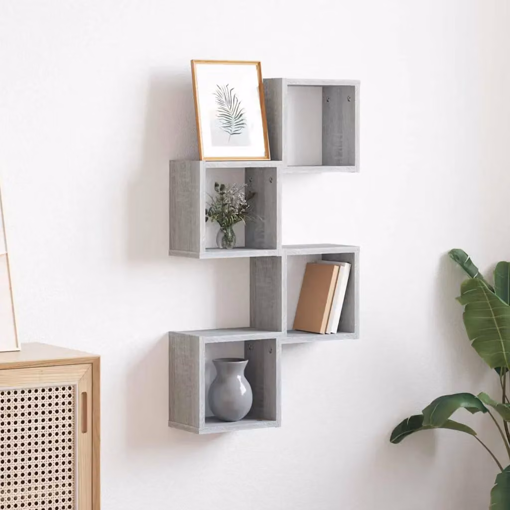 Set di 4 scaffali da parete vidaXL in stile moderno, colore Grigio Sonoma, L 26 cm x P 15 cm x H 26 cm