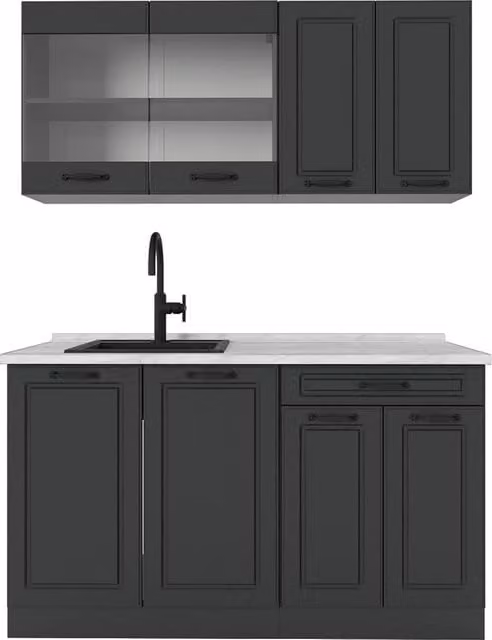 Cucina monoblocco R-Line Antracite rustico/Antracite 140 cm, PL Marmo Vicco