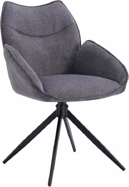 Sedia da pranzo girevole MOOREA Meublorama in tessuto grigio e beige con struttura in metallo nero stile industriale Altezza: 90 cm