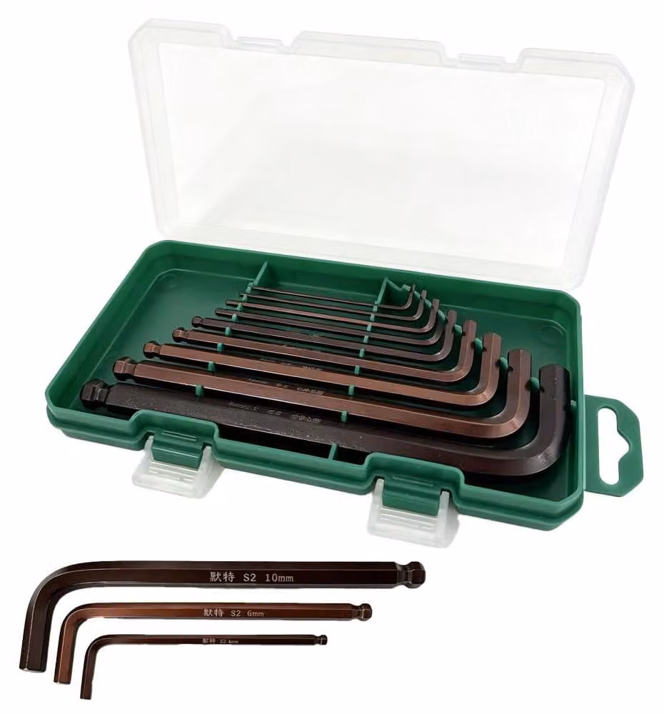 Set di chiavi a bussola da 9 pezzi, con testa conica, in acciaio S2 temprato, da 1,5 a 10 mm, per uso domestico