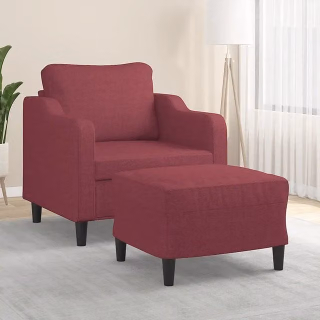 Poltrona relax con poggiapiedi vidaXL in tessuto rosso con struttura in metallo e MDF