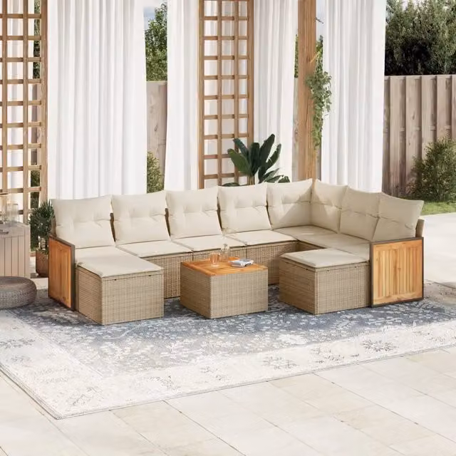 Set Divano da Giardino 10 pz con Cuscini Beige in Polyrattan 3228228