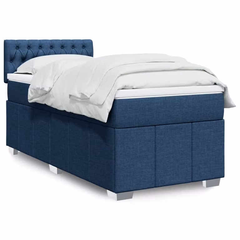 vidaXL Letto Ibrido con Giroletto a Molle e Materasso in Tessuto Blu e Bianco L/P/H: 100 x 200 cm