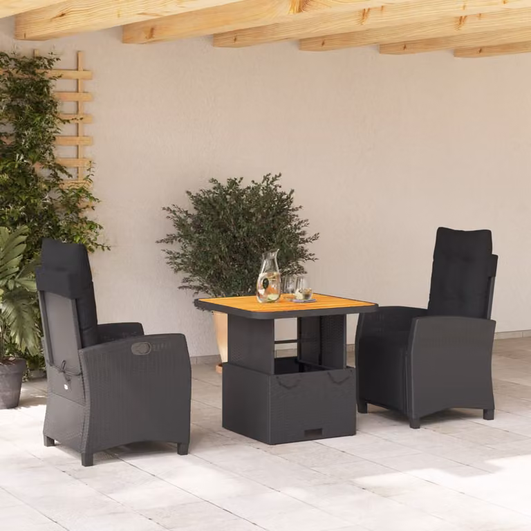 Set da pranzo da giardino vidaXL in legno di acacia oliato con meccanismo regolabile in altezza, 3 pezzi, marrone e nero