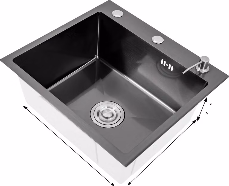 Lavello da cucina, vasca grande e profonda, acciaio inox resistente, nero