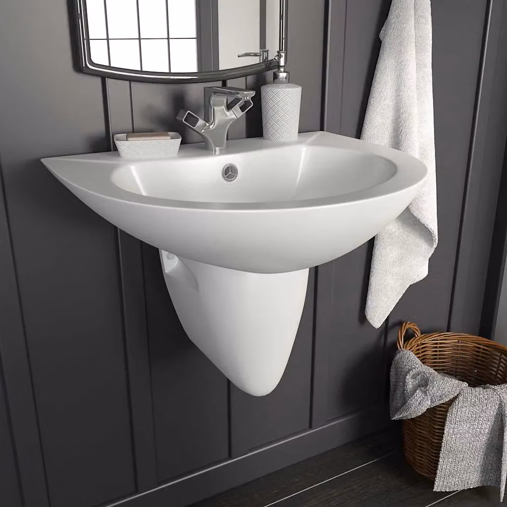 Lavabo a parete ovale in ceramica smaltata bianca vidaXL L: 52 cm, P: 45 cm, H: 49 cm